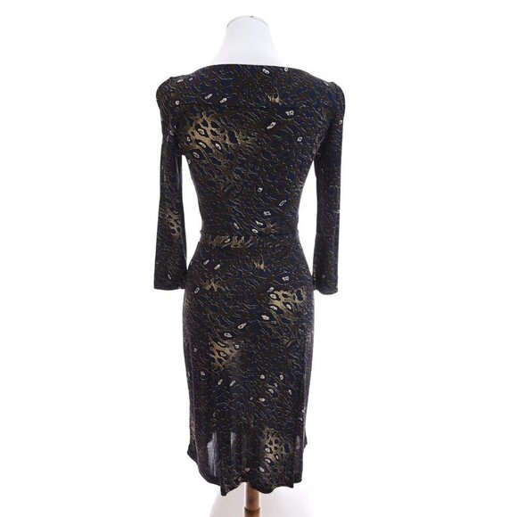 Tory Burch Sz XS Belted Shift Dress Pleated Drop Waist Slinky Brown Blue Stretch - Picture 8 of 12